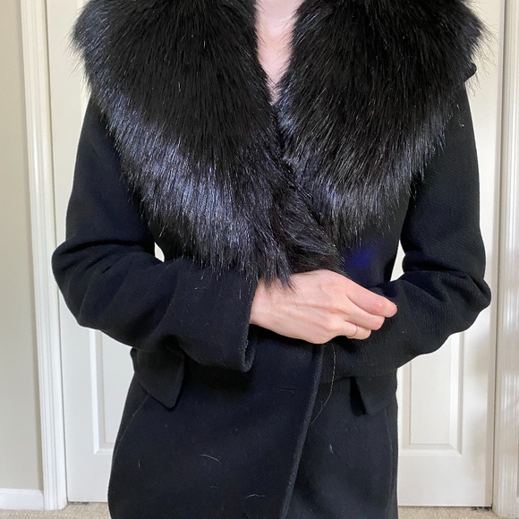 cameo rose black patent faux fur trim puffer jacket